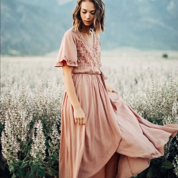 Piper and Scoot Parklan Embroidered Wrap Dress Mauve